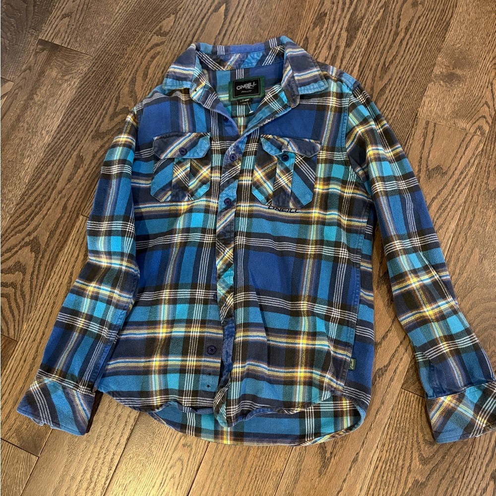 O'Neill Boy’s Teen Blue and Yellow Plaid Shirt SZ Small